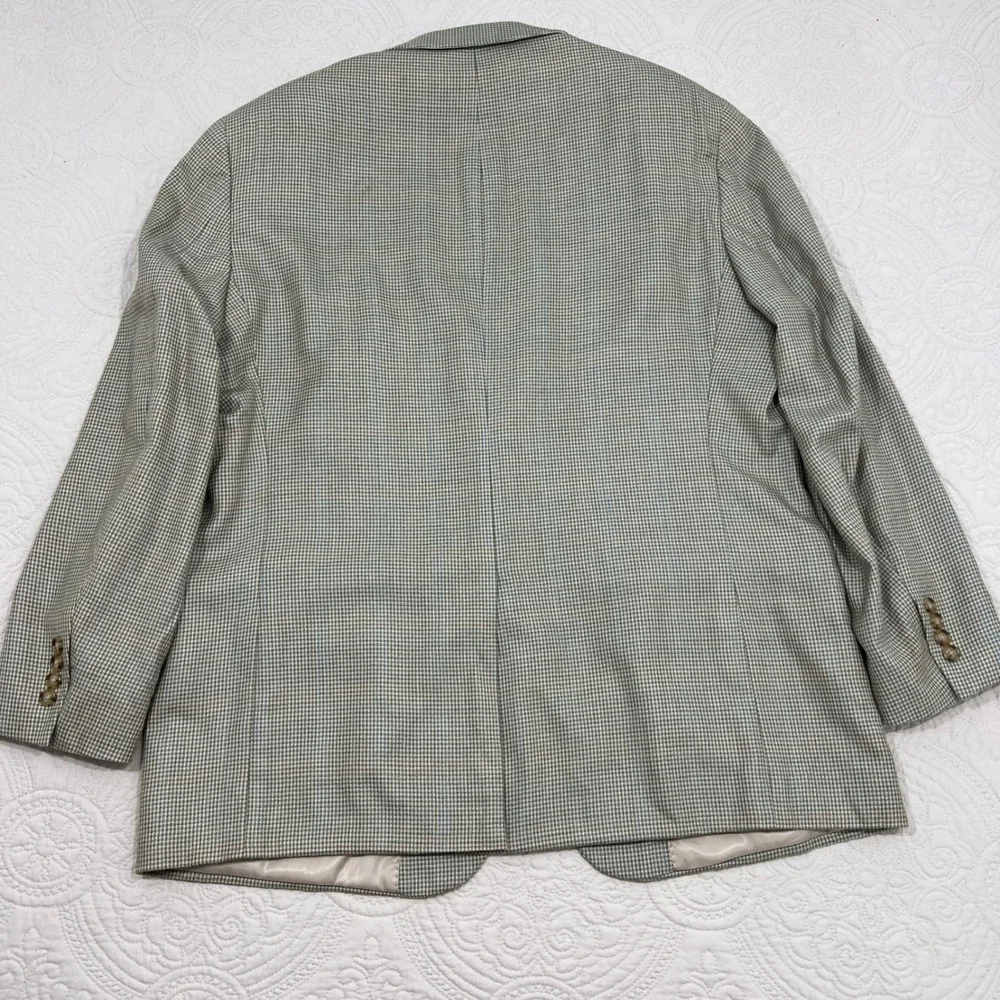 Haspel Mens Silk Wool Blazer Sport Coat 42R Tan Blue Micro Houndstooth 2 Button